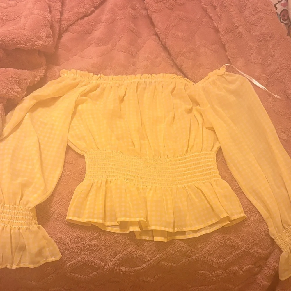 Yellow Off-Shoulder Smocked Waist Peplum Top - Picture 1 of 1